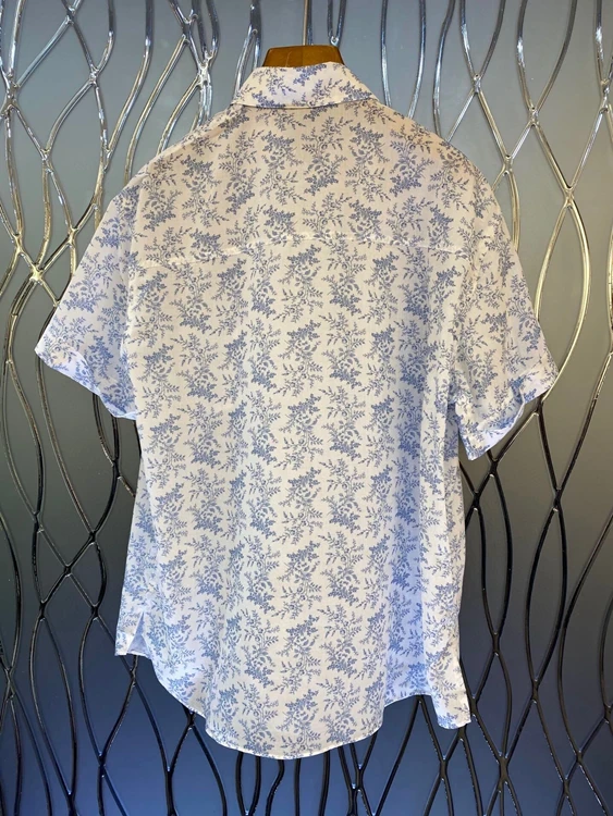 

2021 spring new women's Lapel ribbon knot neckline decorative printing short sleeve versatile top 303