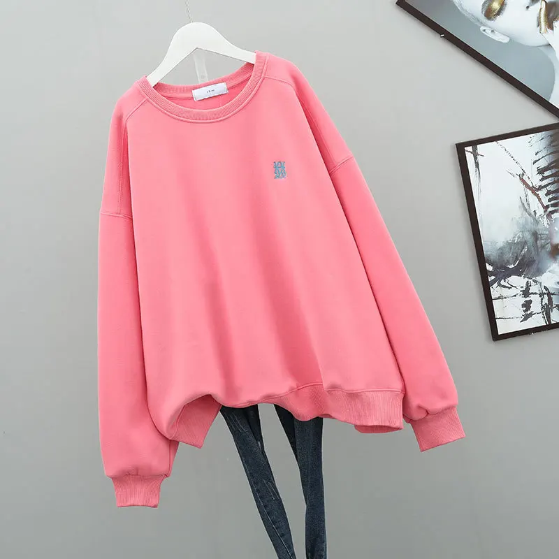 

2021 Winter New Loose Big Size Plus Velvet Thickened Sweater Korean Casual Simple Pure Color Lazy Style Women Tops Free Shipping