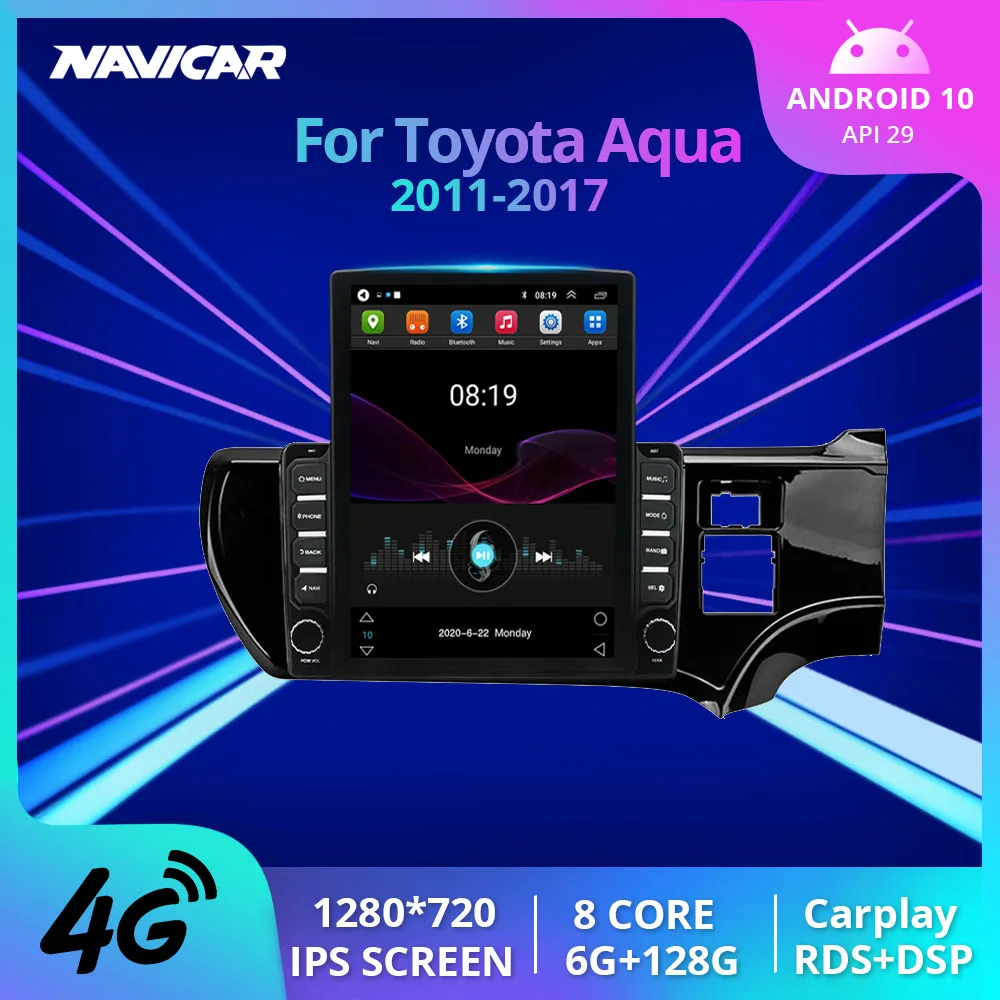 Radio Estéreo para coche, dispositivo con Android 10,0, navegador automotriz, 6G + 128G, 2 Din, Carplay, para Toyota Aqua 2011, 2012-2017