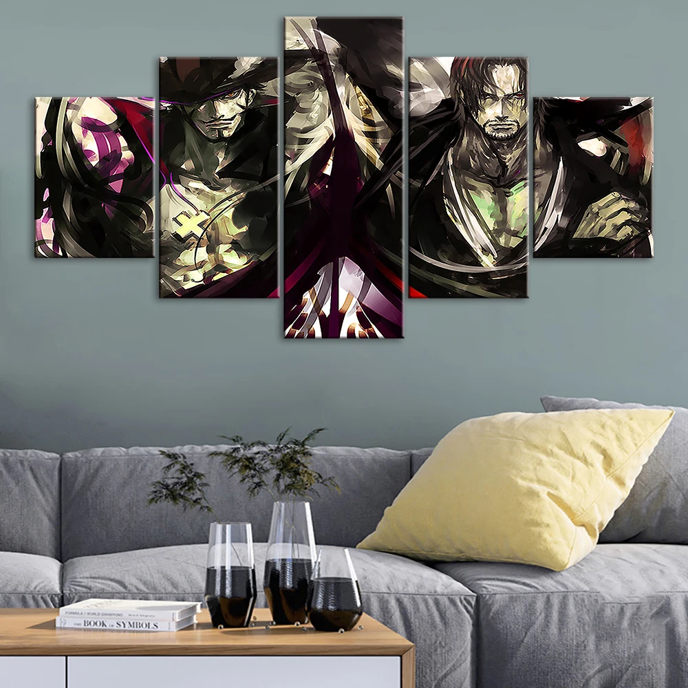 

Home Decoration Canvas 5 Pieces Painting Art One Piece Anime Character Poster Modular Framework For Bedside Background Decor