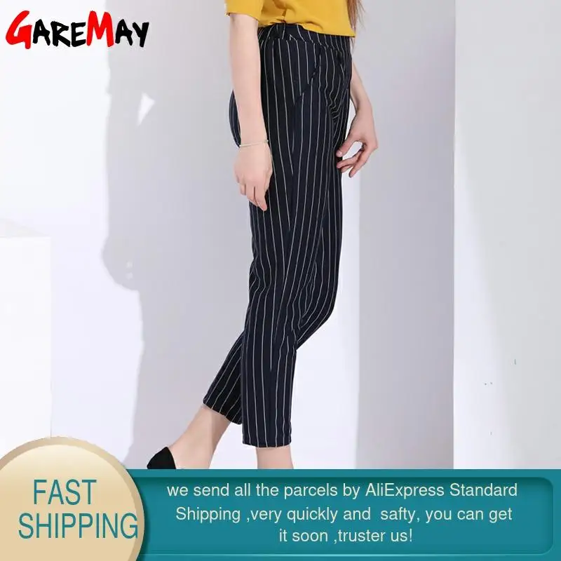 GAREMAY повседневные полосатые брюки женские ботильоны Длина эластичный пояс