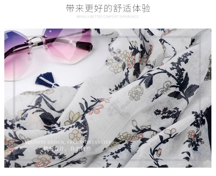 

Ladies spring and autumn new products silk scarf imitation cotton and linen long scarf shawl floral silk scarf Christmas gift