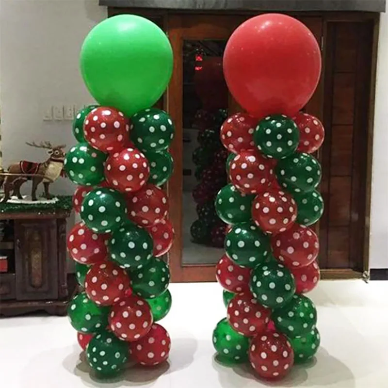 

44pcs 12inch Red Green Polka Dot Christmas Balloon Column 18inch Big Latex Balloons For Merry Christmas Home Event Party Decor
