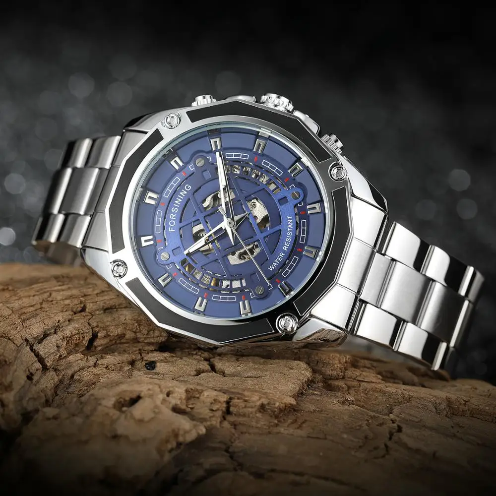Лидирующий бренд Forsining военные золотые черные часы модные из нержавеющей стали