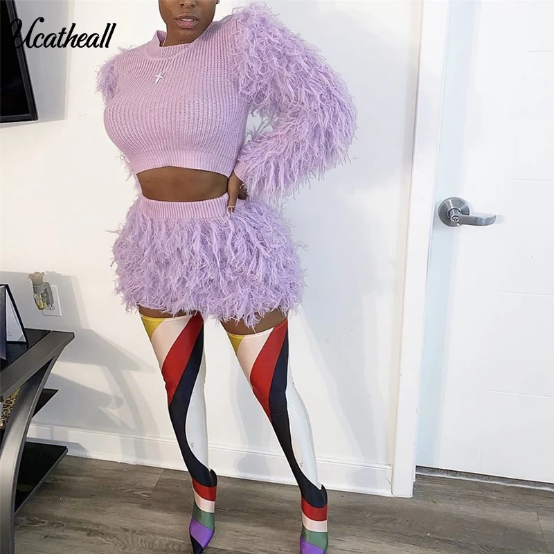 Женский Повседневный костюм с бахромой комплект из двух предметов Топ длинным