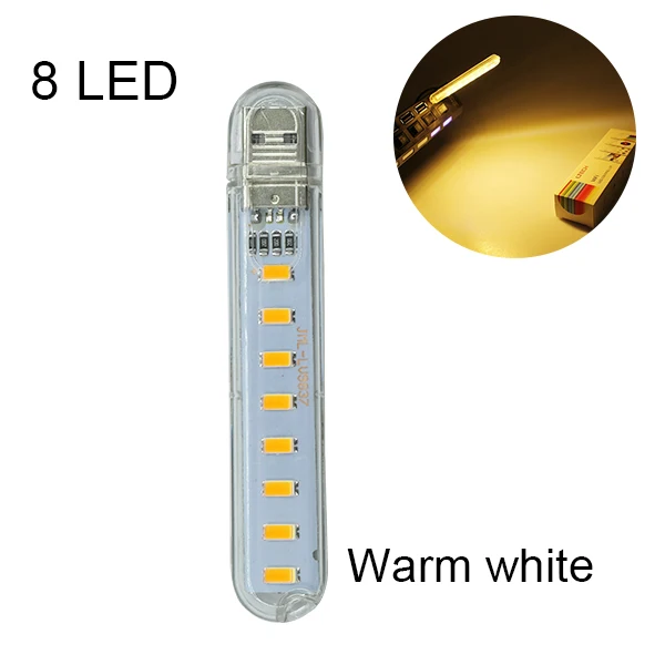 8led warm Мини Портативная светодиодная USB 5 в 3 8 12 24 светодиодный светильник SMD 5730 настольная лампа книга фонарик ночник для внешнего аккумулятора ноутбука кемпинг - Испускаемый цвет: 8led warm