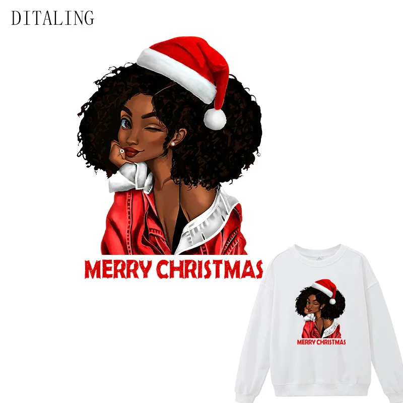 

Black Girl Christmas patch, clothing thermal sticker, jacket hooded T-shirt, iron transfer, DIY coating