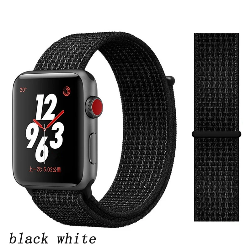 black white Спортивная петля ремешок apple watch band 42 мм 38 мм apple watch 4 3 band iwatch band 44 мм 40 мм correa pulseira 42 44 нейлоновый ремешок для часов - Цвет ремешка: black white
