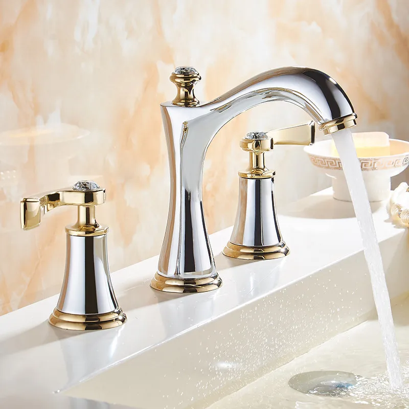 Смеситель для ванной латунный с двойной ручкой кран раковины горячей и холодной