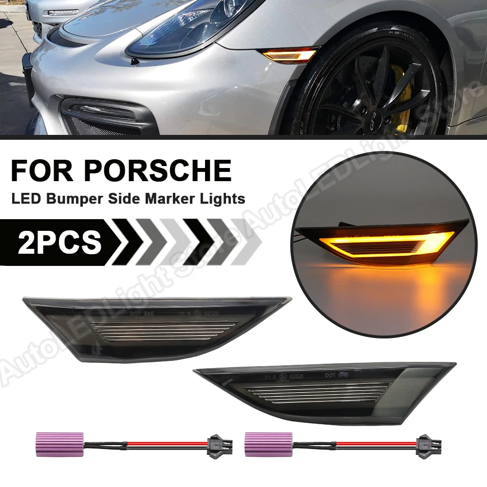 2Pcs LED Front Side Marker Lights Turn Signal Lamp For PORSCHE 991 Carrera S 4 4S GTS GT3 Turbo Targa 718 Boxster Cayman GT4