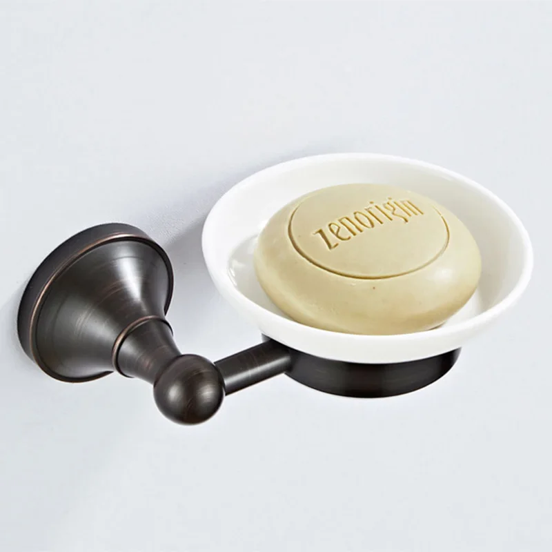 Античный держатель для мыла бронзовый черный матовый и посуды с керамическими