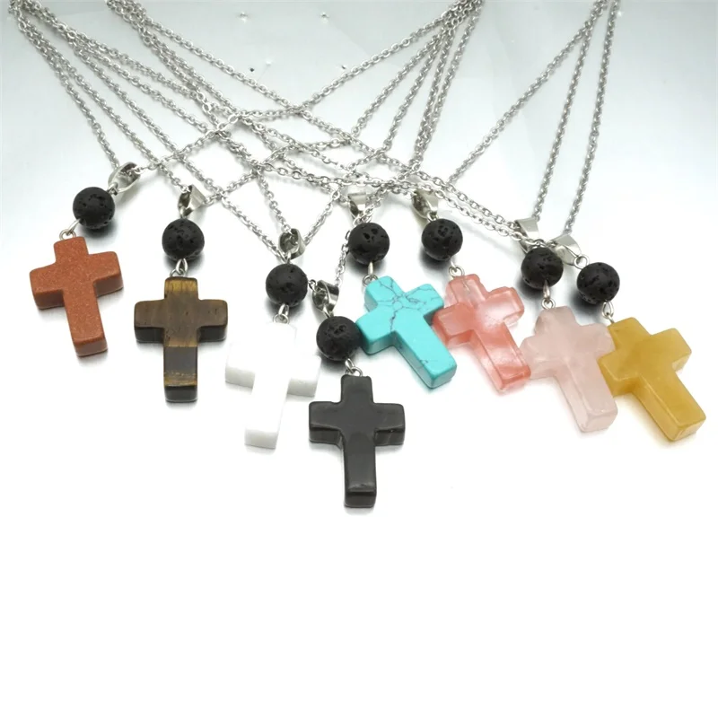 Подвеска из натурального камня с крестиком 8 мм черный лава арома диффузор