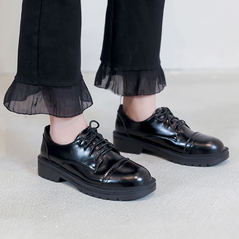 

2020 Small Leather Shoes Female Wild New Net Red Round Head Thick with Single Shoes College Wind Mujer Chaussure Femme W35-72