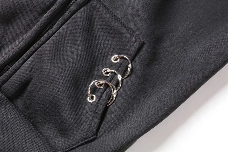 Черные женские зимние толстовки в стиле панк теплые большого размера с бархатом