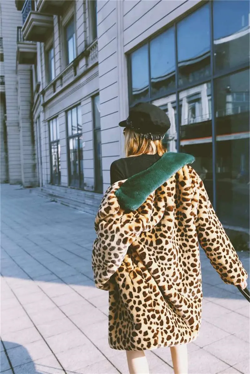 Длинное меховое пальто с леопардовым принтом 2018 зимняя меховая куртка парка