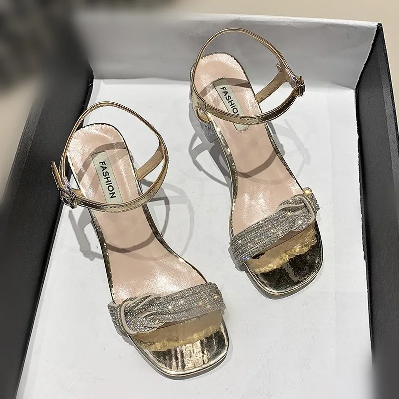 

Female Sandal Black Shoes for Women Buckle Strap High Heels Med 2021 Summer Girls Beige High-heeled Block Medium New Fashion Com
