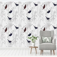 xue su custom large wallpaper wall nordic modern leaves hand painted flowers and birds living room interior decoration painting