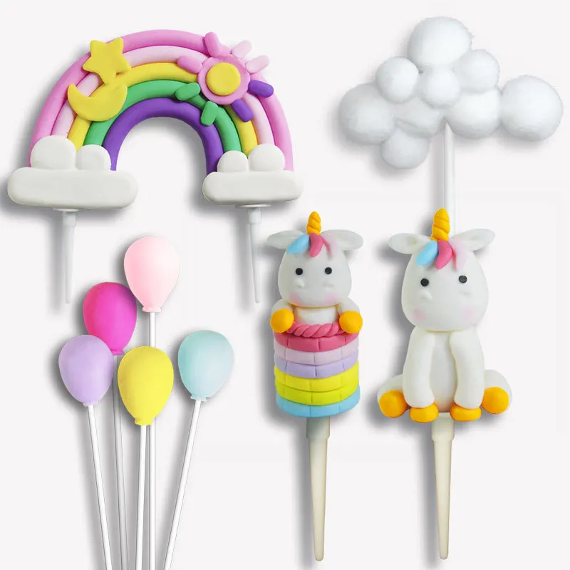 Rainbow Cake Topper Brithday Balloon Cloud Unicorn Decorating Happy Party Decor Kids 1st | Дом и сад