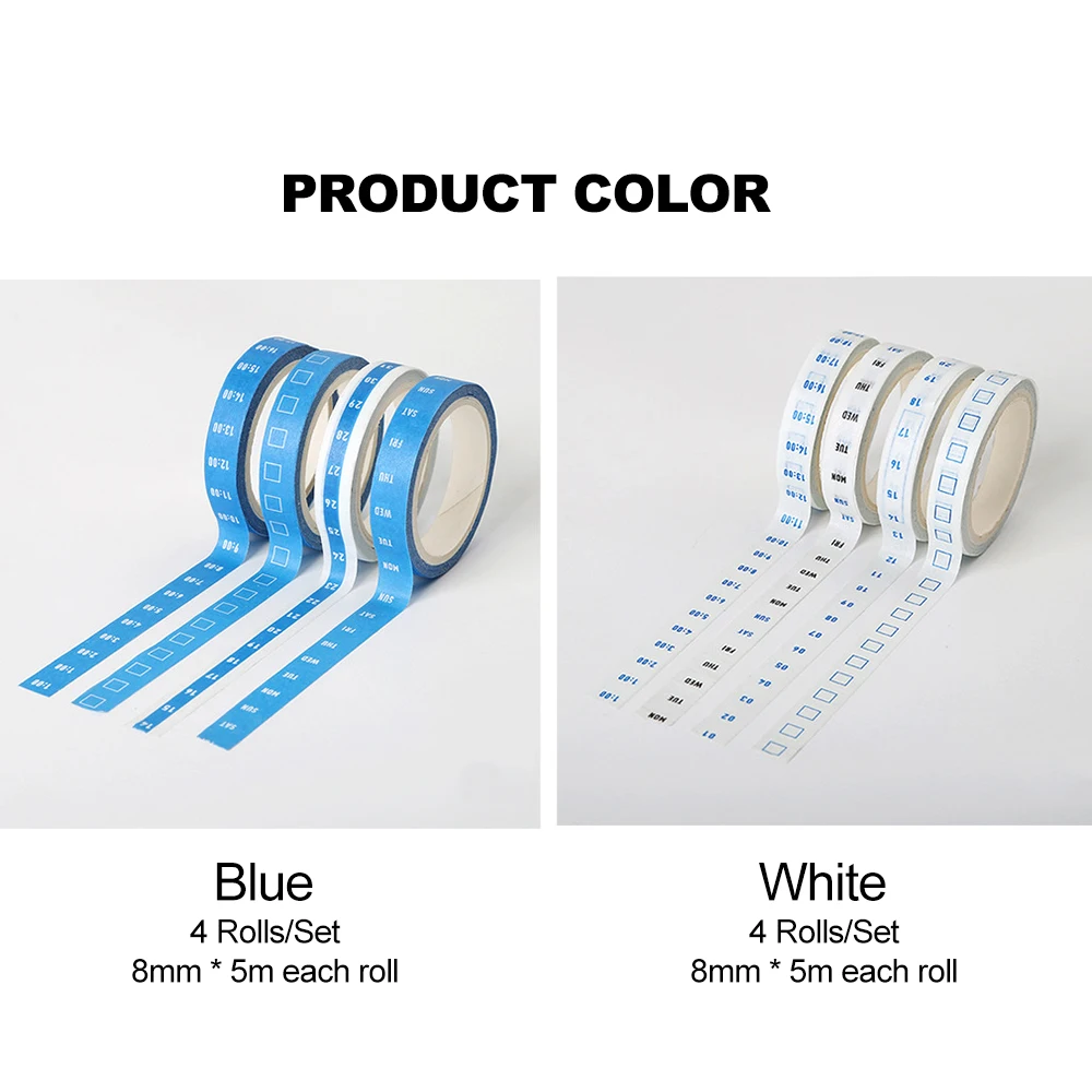 

4 Rolls/Set 8mm*5m Self Adhesive Tapes Date Week Time Grid Washi Paper Tapes Decorative Stationery Masking Tape Planner Sticker
