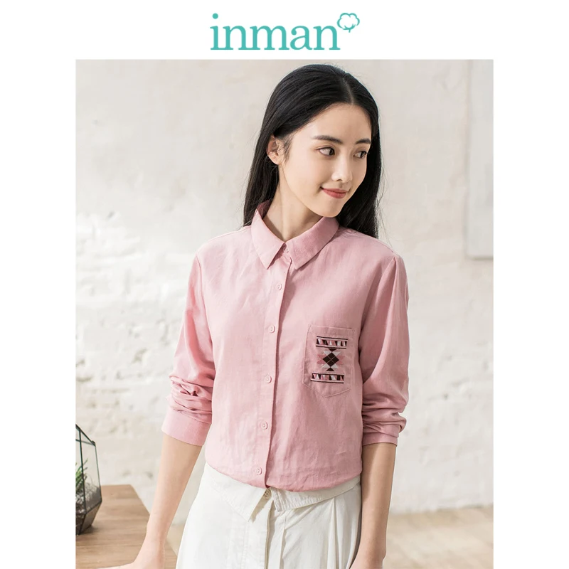 INMAN женская рубашка с цветочной вышивкой хлопковая и льняная длинным рукавом