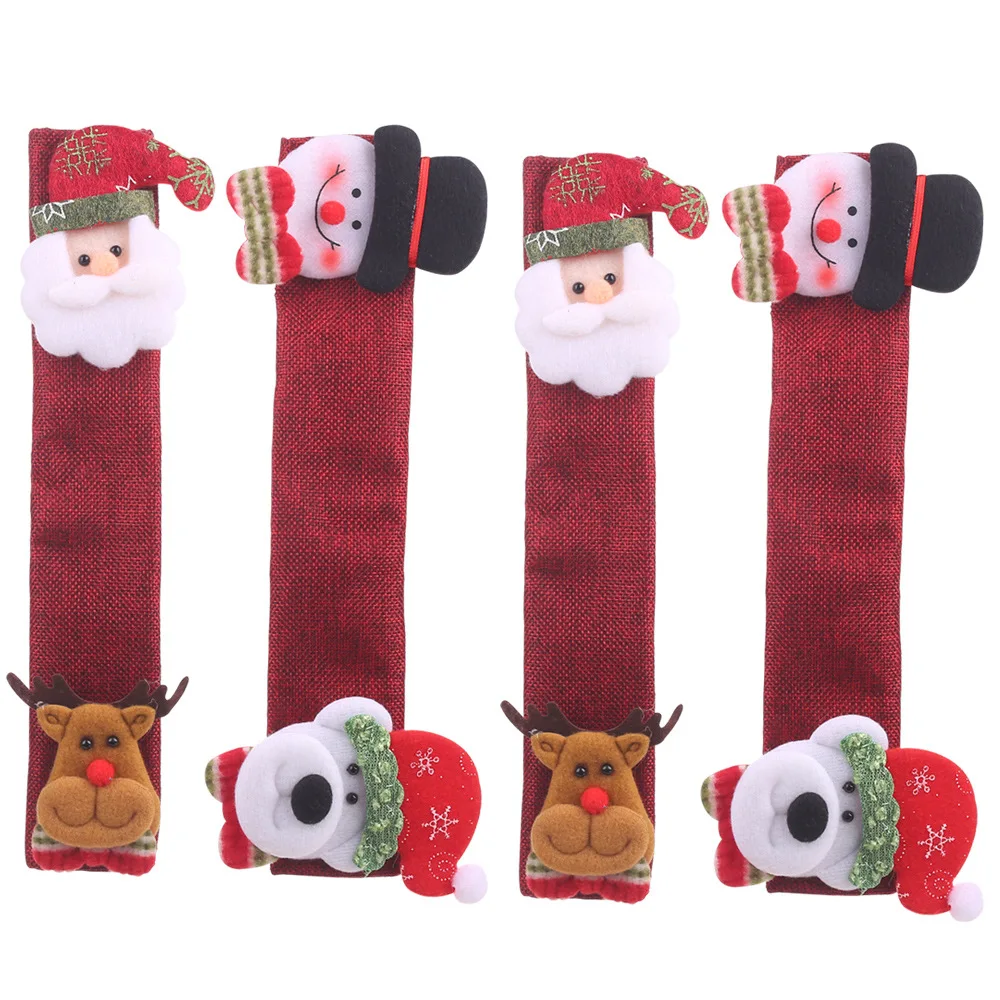 4pcs Christmas decorations microwave oven glove refrigerator glove oven protective cover linen glove decoration