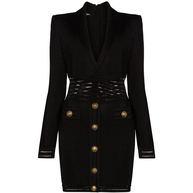 

Light Luxury European Fit Spring Autumn New Notch Collar Knitted Hip Dress Noble And Elegant Slim Short High Street Ladies Dress