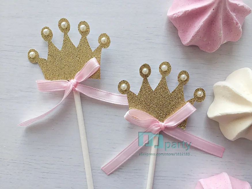 Set of 12 Crown cupcake toppers- crown princess royal Princess theme- first Birthday- little | Дом и сад
