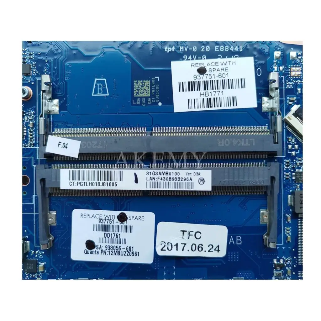

For HP OMEN 15-CE 15-CE001TX TPN-Q194 Laptop Motherboard 929484-601 929484-001 GTX 1050 2GB i5-7300 CPU DAG3AAMBAG0