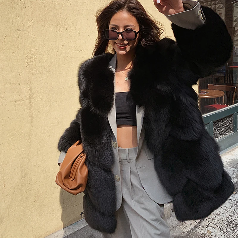 

women long ladies natural real fox fur coat warm