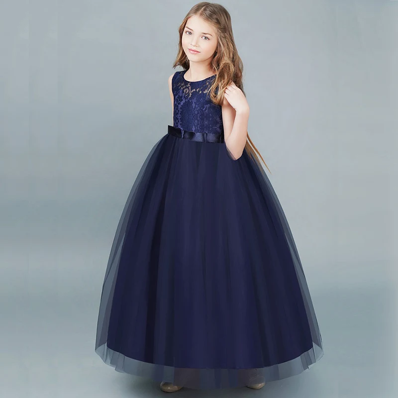 Dress 4 dark blue Нарядное длинное платье для выпускного бала с цветами; платья для девочек-подростков; детская праздничная одежда; детское вечернее торжественное платье для подружки невесты на свадьбу - Цвет: Dress 4 dark blue