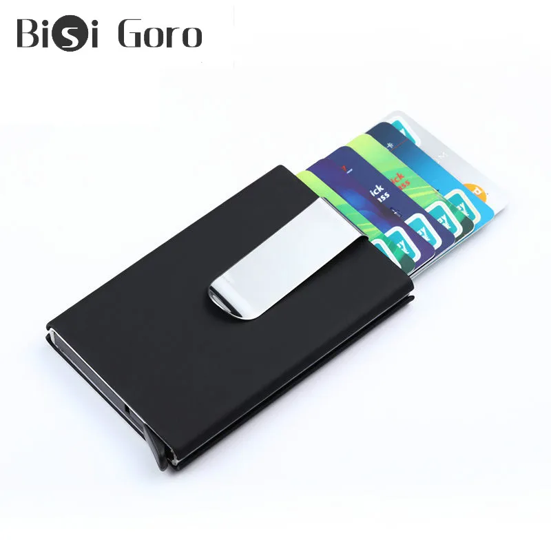 

BISI GORO Unisex Card Wallet Leather Metal Wallet Small Magic Men Wallet Slim Mini Male Purse Money Bag Walet Valet Dropshipping