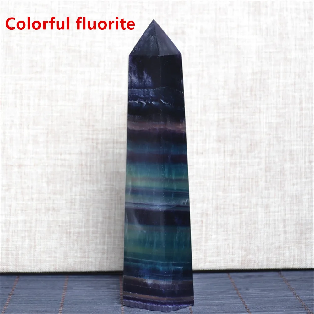 Natural Fluorite Citrine pink Hexagonal Column Crystal Point Healing Wand Mineral quartz Home Decoration Stone |