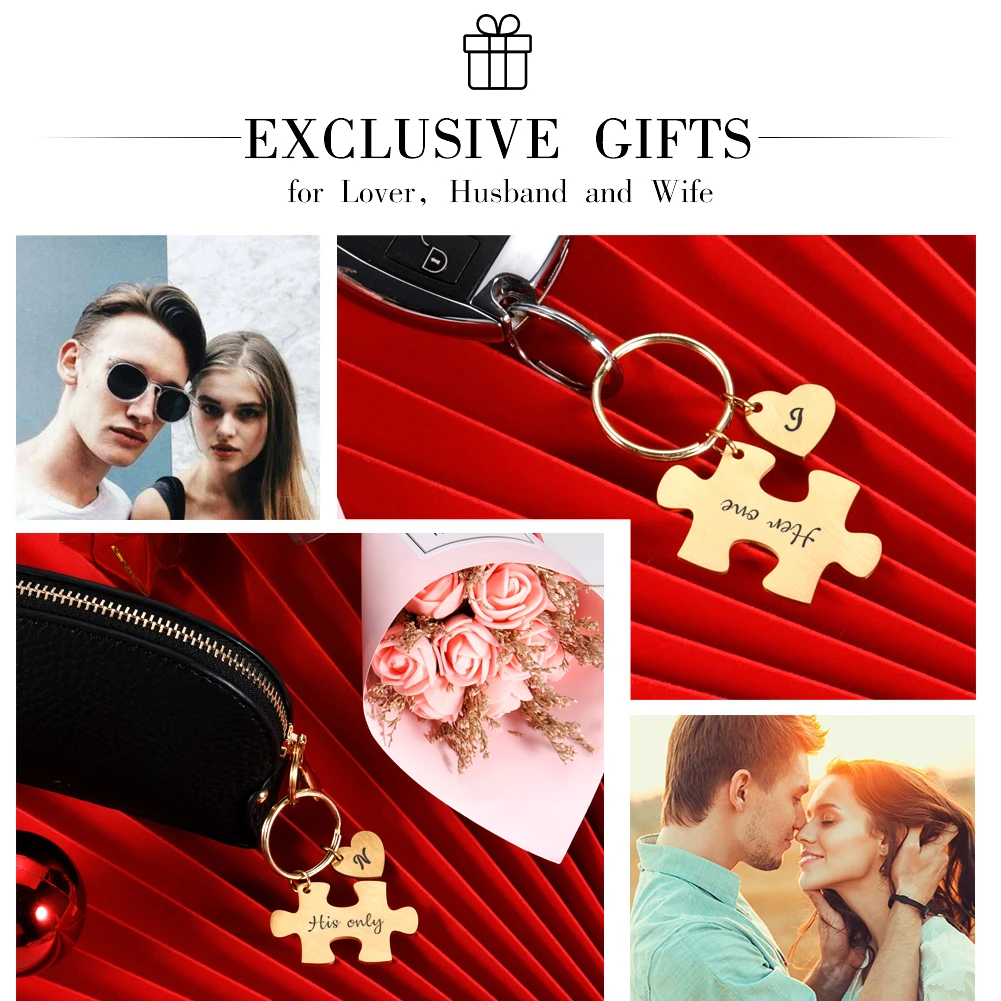 

2PCS Couple Keychain Gifts for Husband Wife Boyfriend Girlfriend Valentines Customized Date and Two Initials Keychains for Him