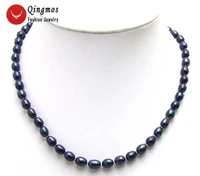 qingmos natural freshwater black pearl necklace for women with 8 9mm rice pearl chokers 17 fine jewelry collier naszyjnik 5591