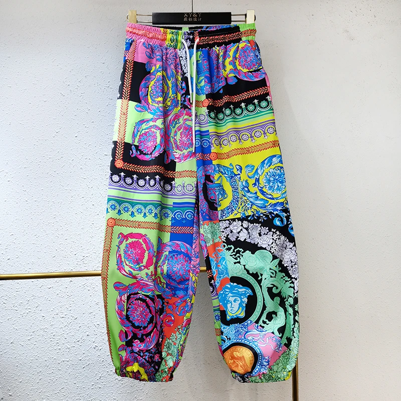 

2021 INS New Cartoon Pants Women Summer Trend Ankle Banded Harem Pants Mujer Floral Print Geometric Pattern Cool Women Bloomers