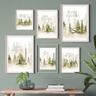 Абстрактный лес, исламские настенные художественные плакаты, зеленые цитаты Аллаха, бисмилла, холст с каллиграфией картины, настенные картины, домашний декор стен