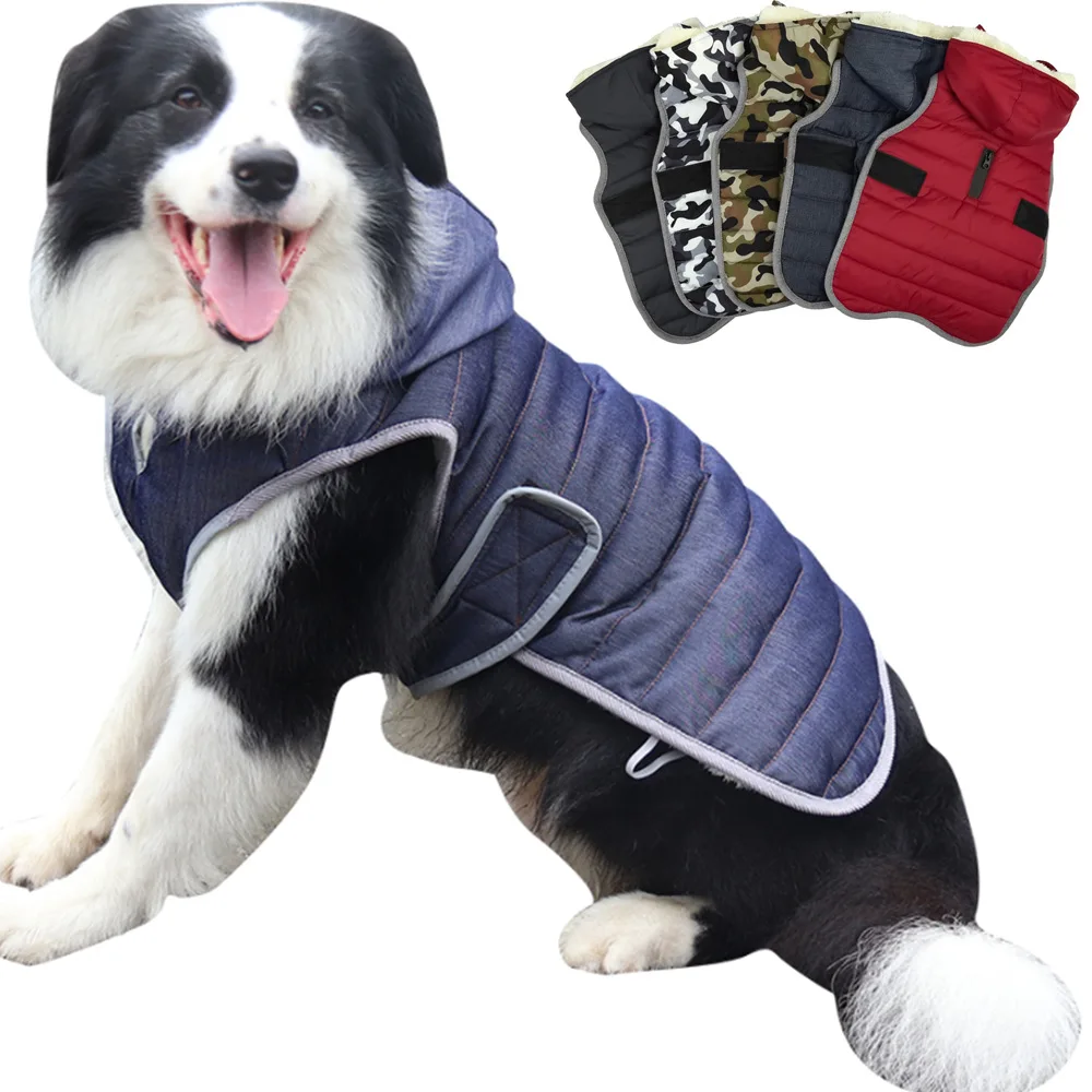 

Waterproof Camouflage Dog Hood Clothes for Small Large Dogs Winter Warm Jackets Padded Fleece Pet Coat Safety Reflective Design