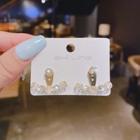 s925 silver needle small golden bean earrings pearl earrings female opal stud earrings simple design jewelry holiday gift