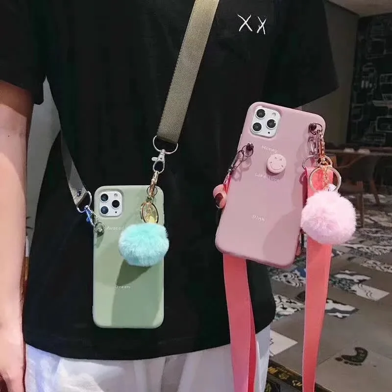 С маленькими пушистыми помпончиками для ремень через плечо шнур цепи Обложка iPhone