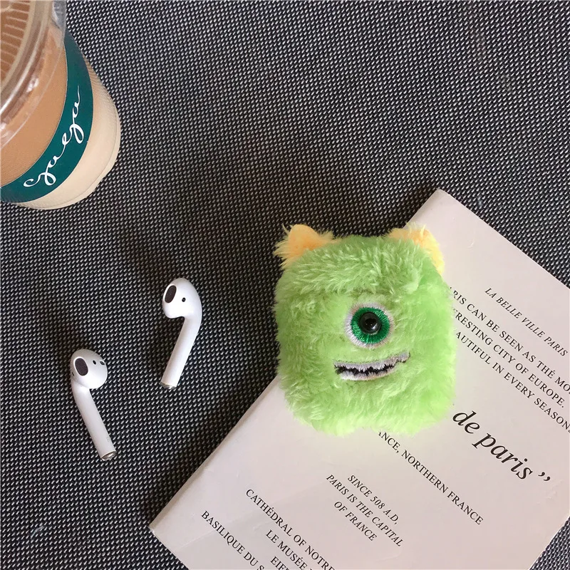 Green Объемный мультяшный пушистый теплый чехол для Airpods 3 2 1 Pro, чехол, пушистый тканевый чехол, вязаные Плюшевые Чехлы для Air Pods, чехол s - Цвет: Green