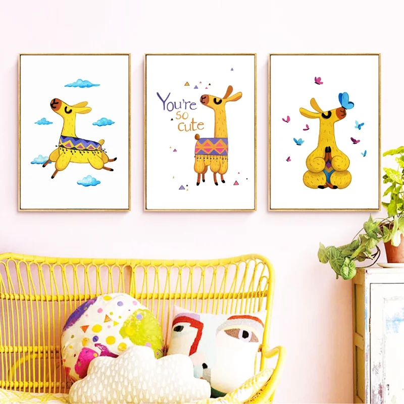 Настенная картина на холсте лама животные искусство милая альпака детские