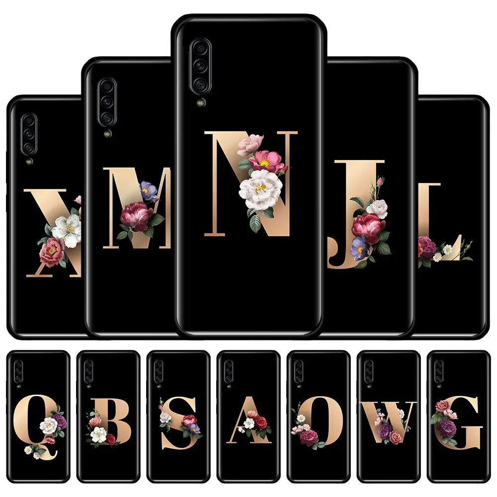 

Silicone Case For Samsung Galaxy A10 A20 A30 A40 A50 A51 A70 A80 A71 A11 A21 A31 A41 A91 A01 Couqe Cover Letter Alphabet Flowers
