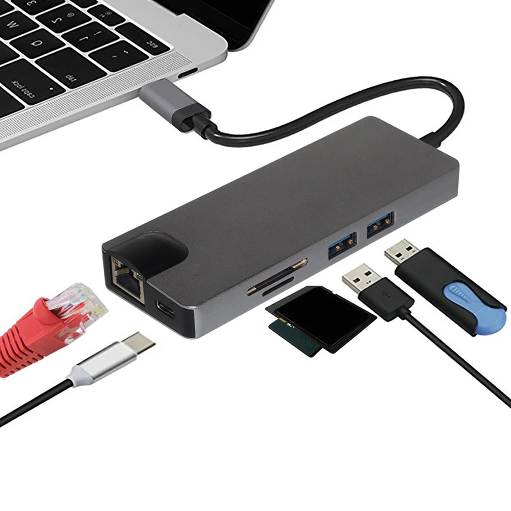 Pro usb type C к HDMI VGA Gigabit Ethernet Lan RJ45 адаптер для Macbook Air USB кардридер 3 0 PD порт 888|USB-гаджеты|