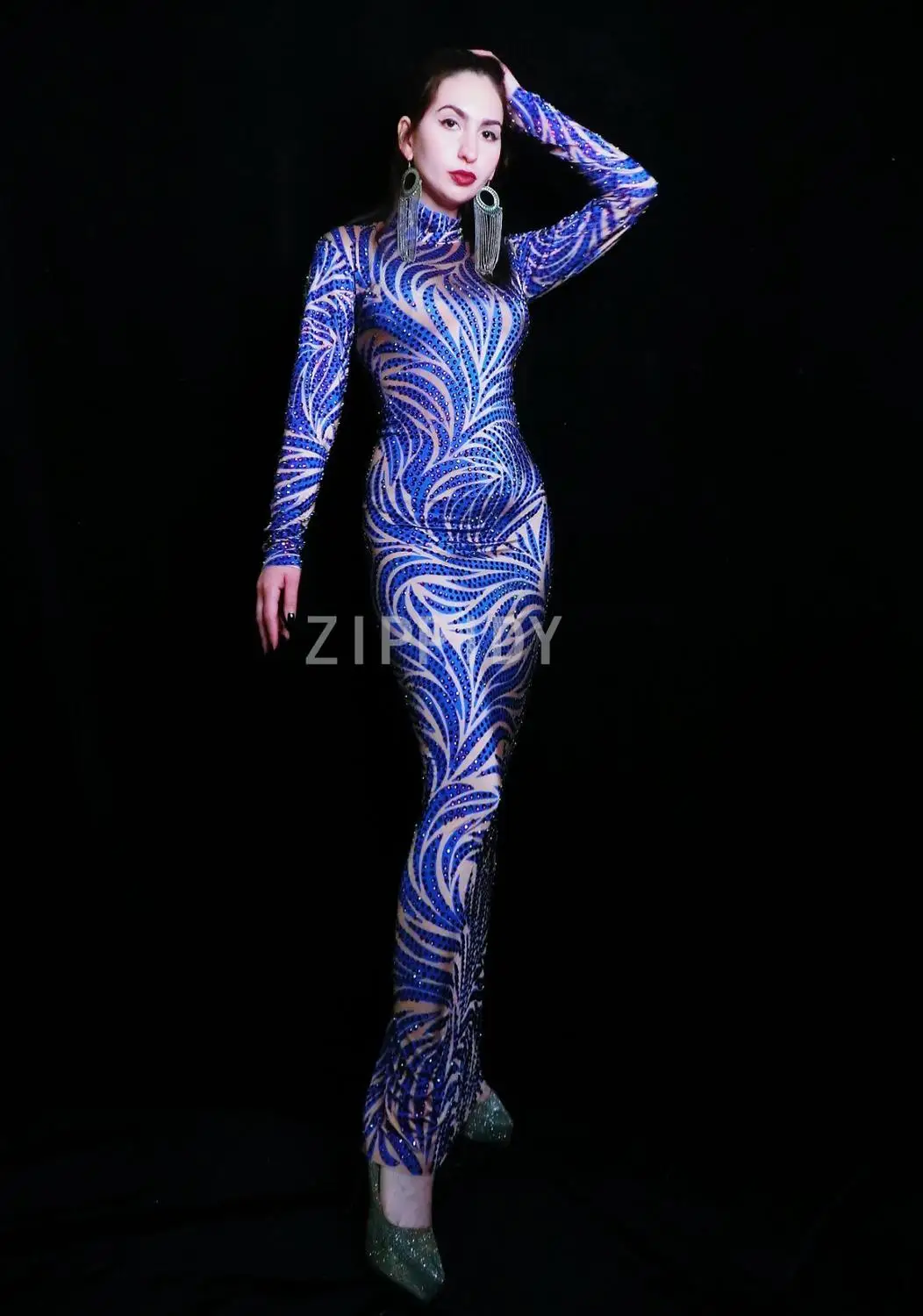 Полный кристаллы серебра бахромой вечерние платье леди Вечеринка пикантные