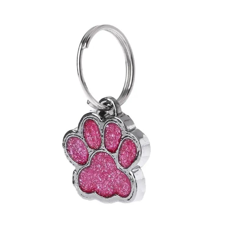 

Pet Collar Tag Shiny Glitter Paw Shape Pet Dog Cat ID Tag Keychain With Ring