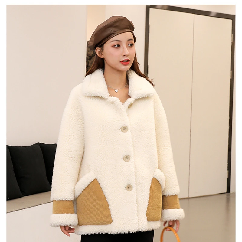 

2020 winter new granular velvet coat and fur all-in-one women's clothing loose, comfortable, warm, thin, mid-length women's coat
