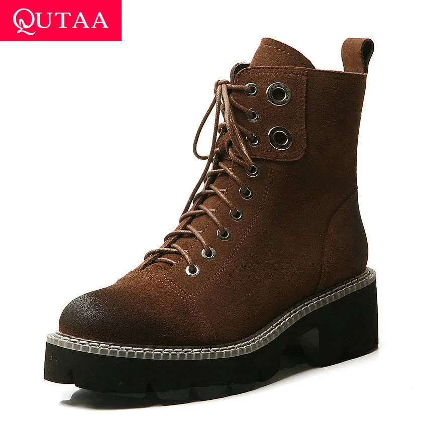 Повседневные женские ботинки QUTAA на квадратном каблуке с закругленным носком