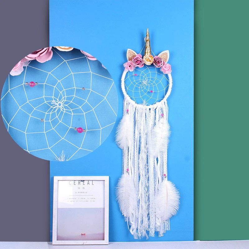 

Lovely Flowers Unicorn Dream Catcher Girl Room Decor Kids Wall Decor Lace Feather Tassels Wind Chimes Room Decor Decoration Home