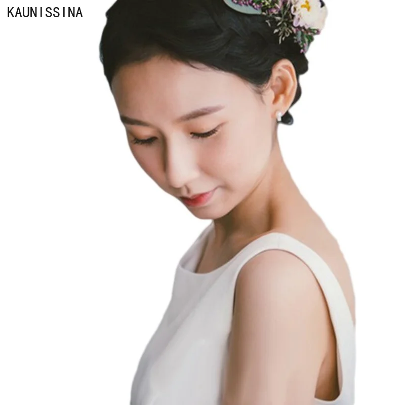 

KAUNISSINA Wedding Dresses Sleeveless Simple Bridal Gowns A-Line Floor Length Sweep Train Women Elegant White Bride Dresses