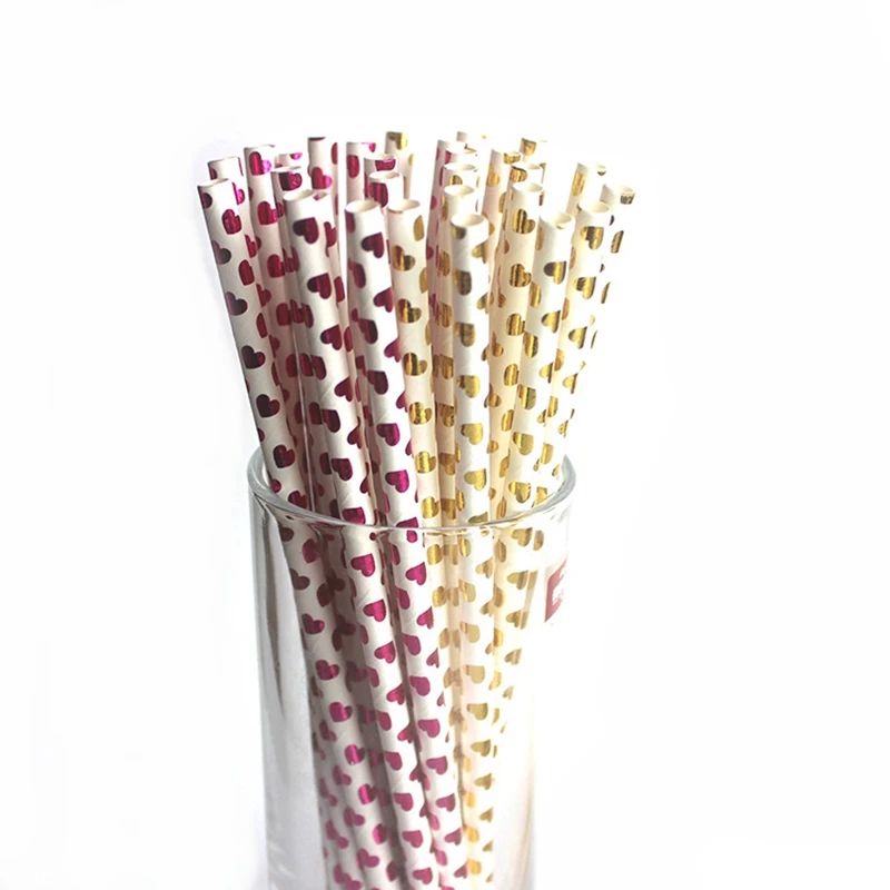 Одноразовые бумажные соломинки для сока молока чая с узором в виде сердца
